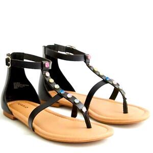 TORRID CELEBRATE LOVE RAINBOW RHINESTONE T-STRAP SANDAL (10WW)